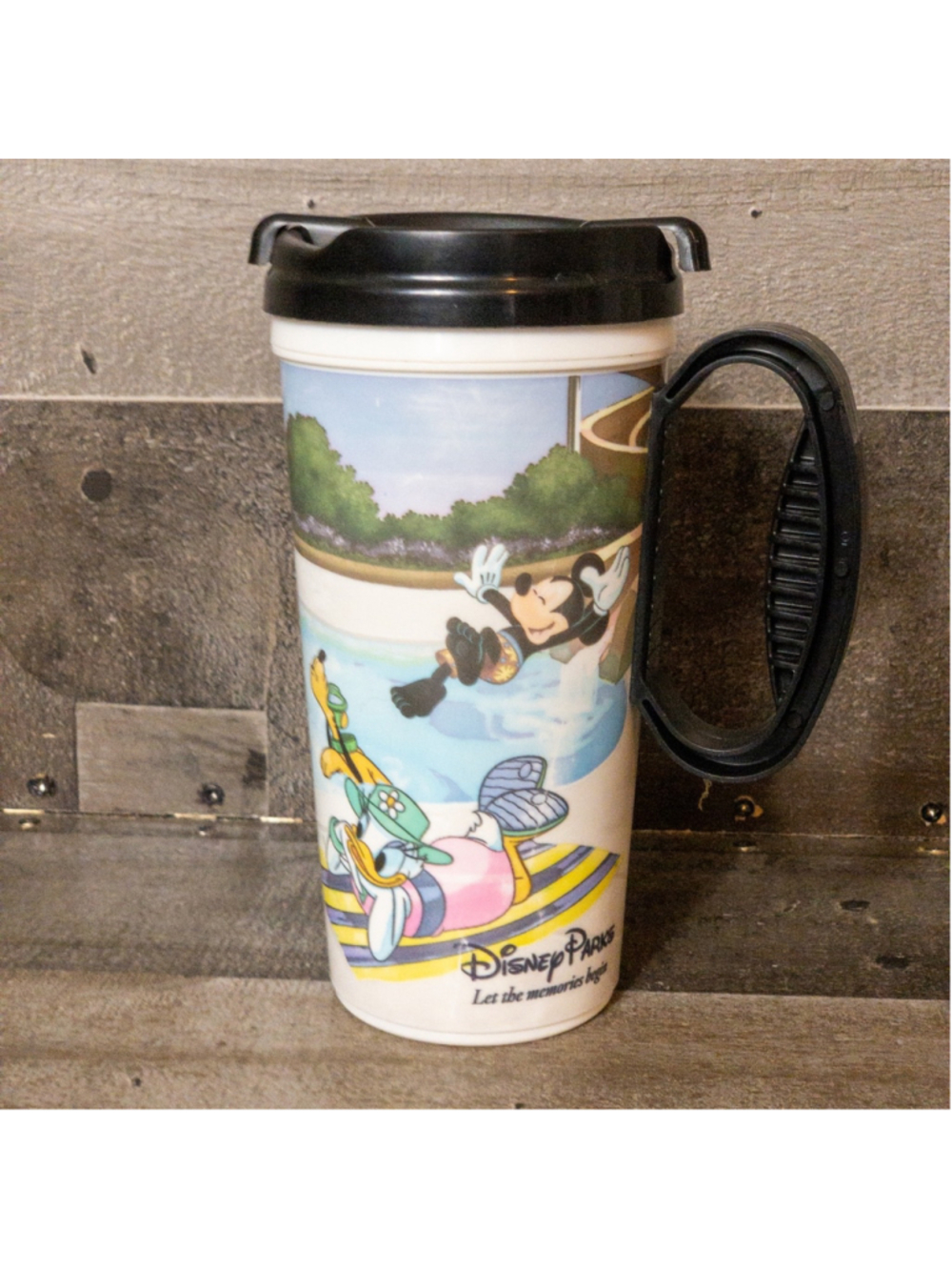 DISNEY PARKS VINTAGE WHIRLEY INSULATED CUP 16 oz MICKEY MINNIE GOOFY DONALD DUCK - Picture 1 of 9